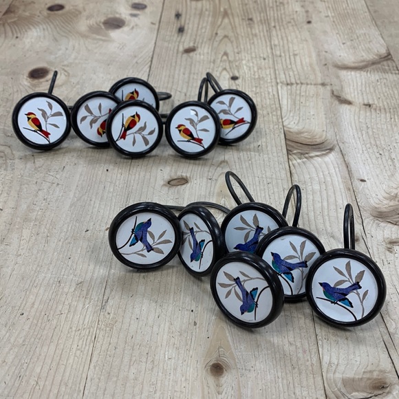 Bird Shower Curtain Hooks / Hangers- Decorative- Brown Metal Set of 12-Bluebird - Picture 1 of 11
